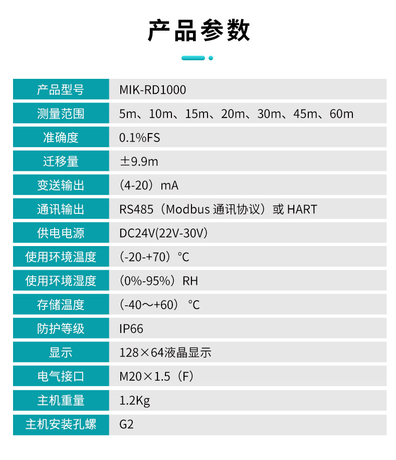 80G高频雷达物位计产品参数